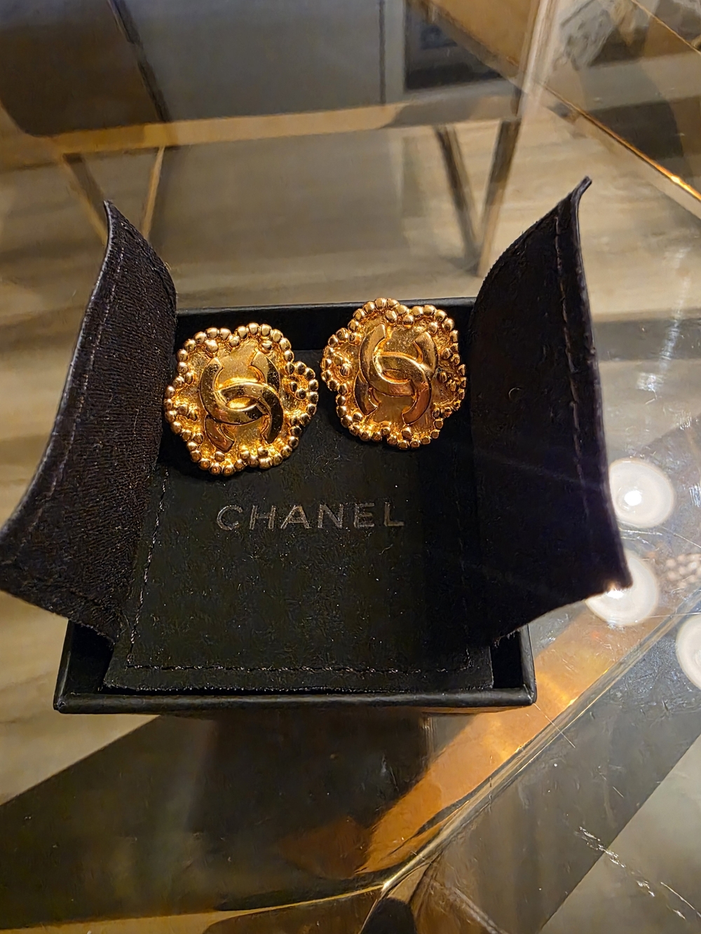 CHANEL Gold-Tone CC Logo Button Earrings